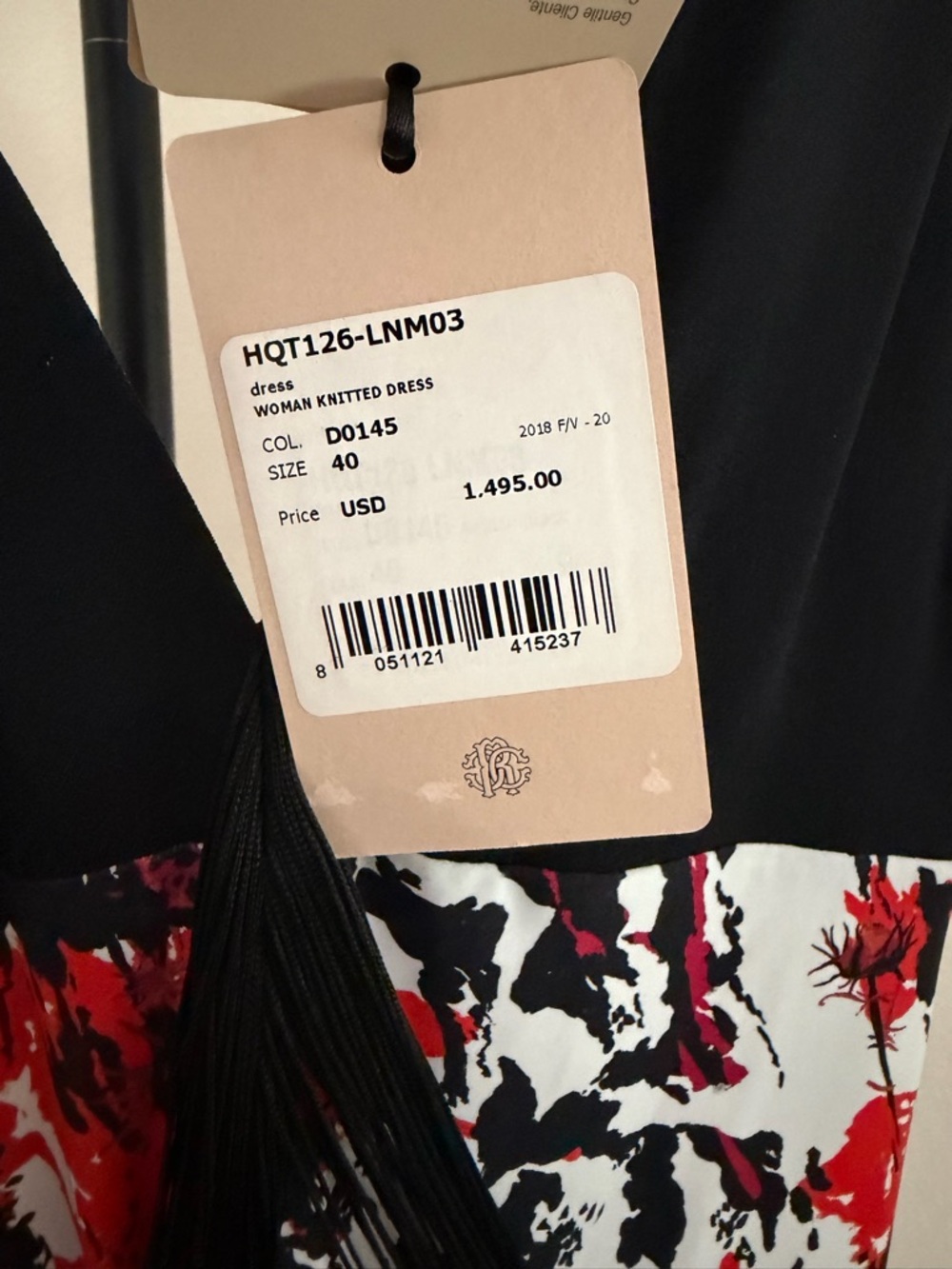 Roberto Cavalli Black and draped Red Fringe-Overlay V-Neck Dress - Picture 8 of 8